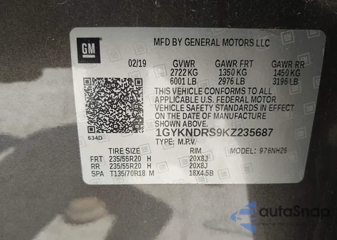 2019 Cadillac Xt5 Luxury z USA, uszkodzony, nr VIN 1GYKNDRS9KZ235687